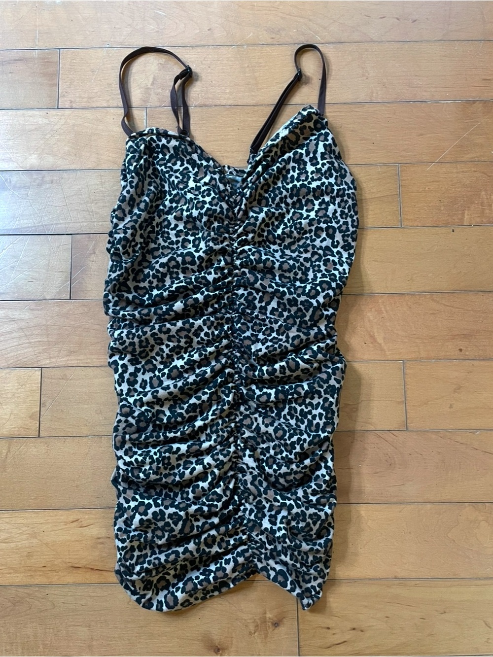 Leopard Ruched Retro Pinup Dress Romper Playsuit S/M